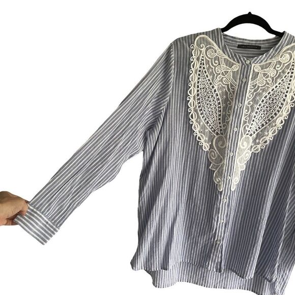 Marks & SPENCER Cotton Striped Button Front Shirt Blouse Lace Blue White XL - Picture 3 of 7